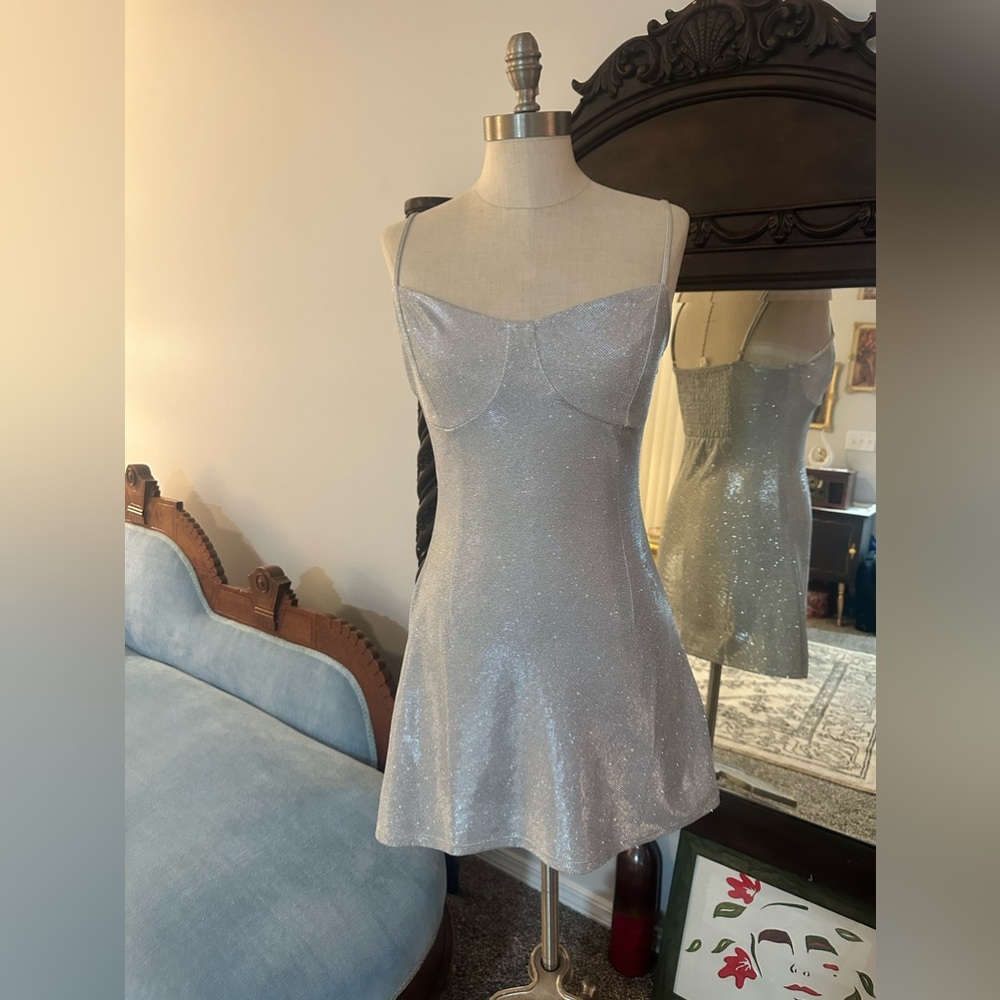 Divided H&M Silver Adjustable Strap Mini Dress Size Large